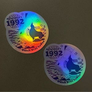 Dutch Bros Coffee Stickers Holographic ‘23 Roller Skates Party Like It’s 1992
